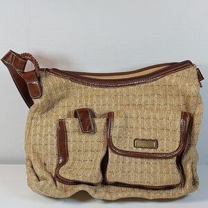 ROSETTI PURSE HANDBAG TAN TAUPE FABRIC AND FAUX LEATHER W/ Removable Wallet